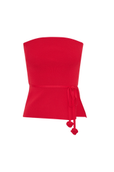 Keaton Strapless Rose Tie Knit Top - Red